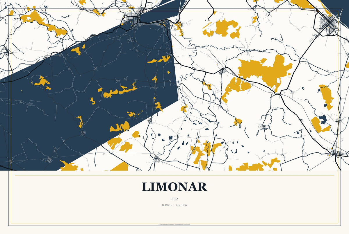 Limonar, Cuba City Map Aluminum Sign in Citrine Modern style