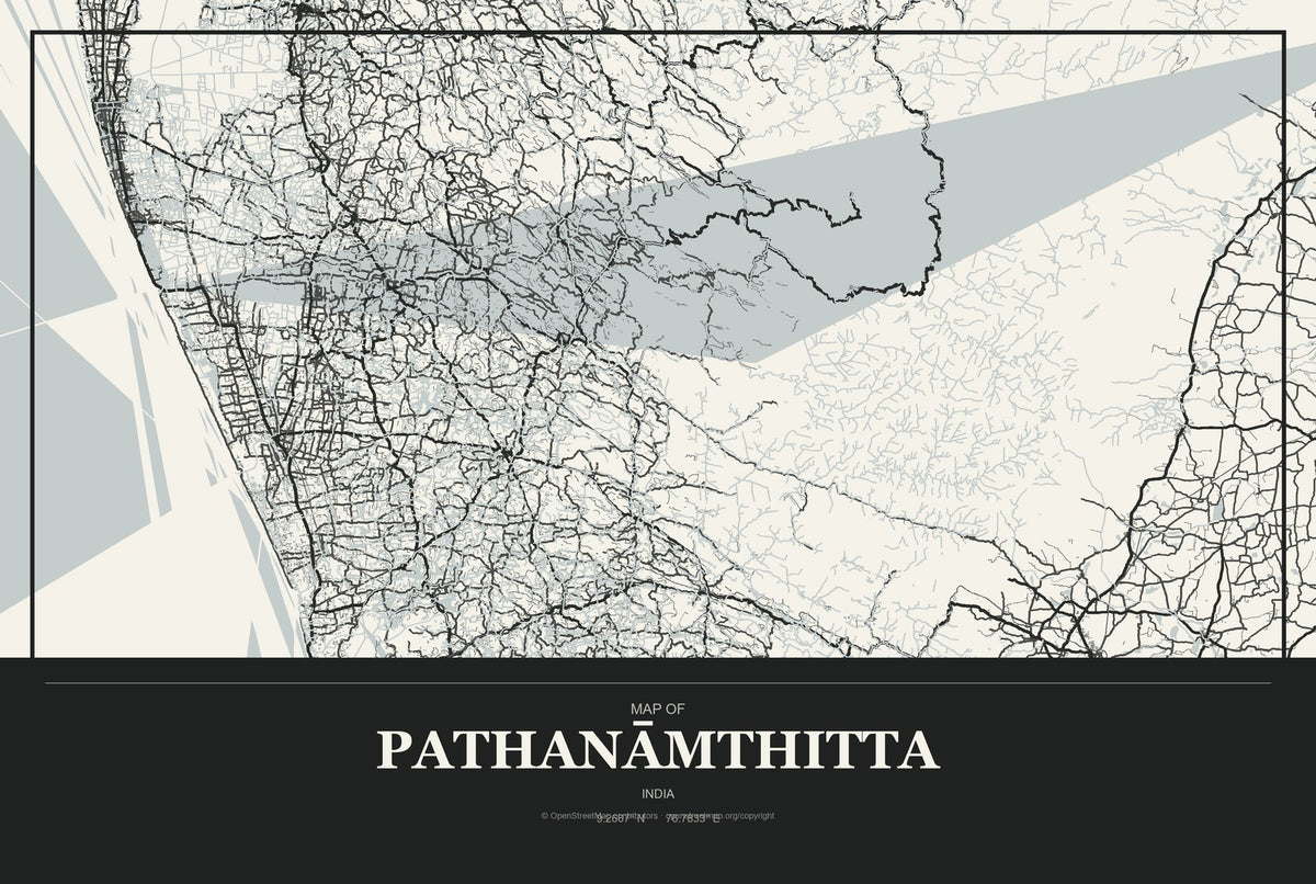 Pathanāmthitta, India City Map Aluminum Sign in Museum Plaque style
