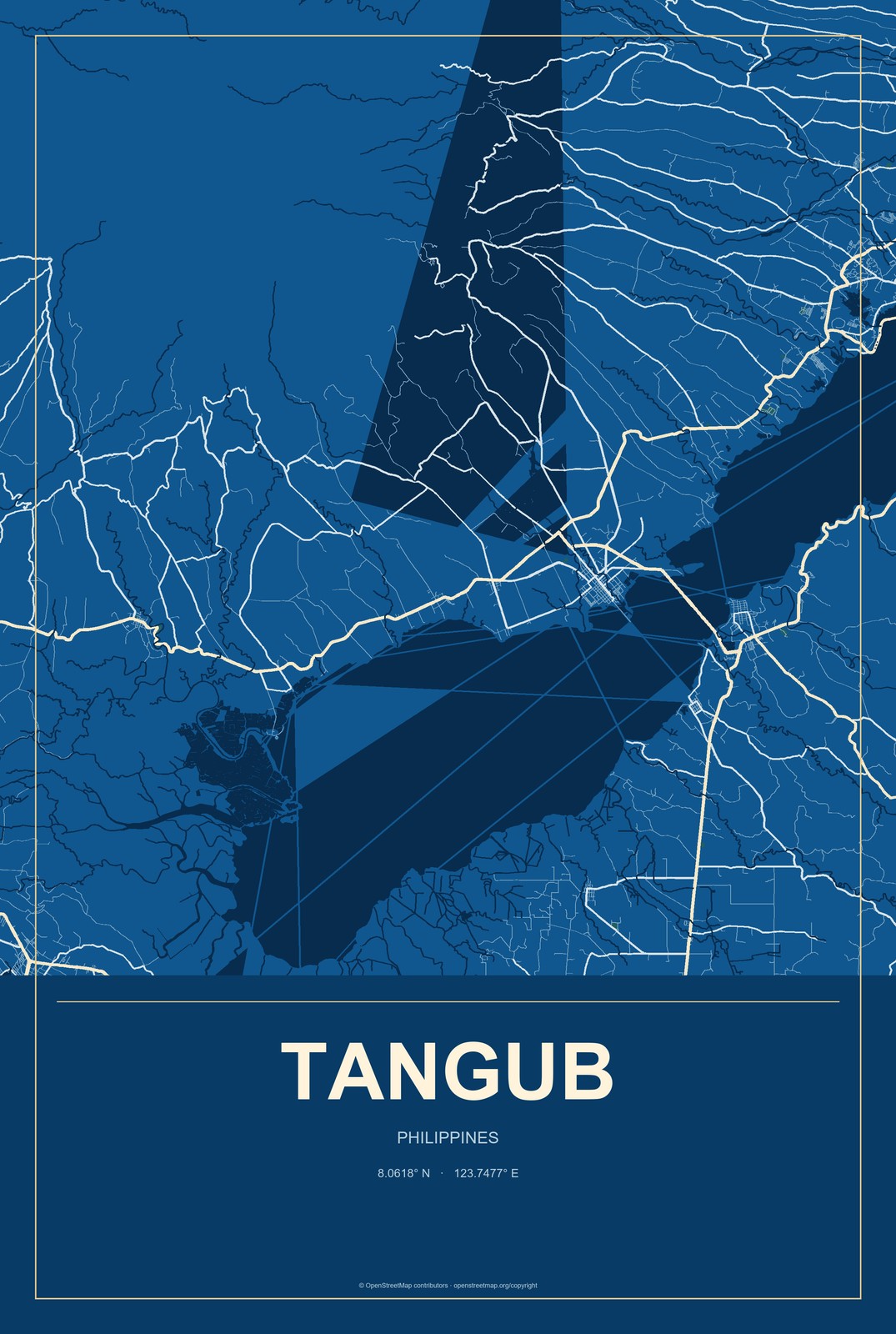 Tangub, Philippines City Map Aluminum Sign in Harbor Cobalt style