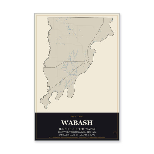 Wabash County, Illinois Map Aluminum Sign in Museum Plaque style