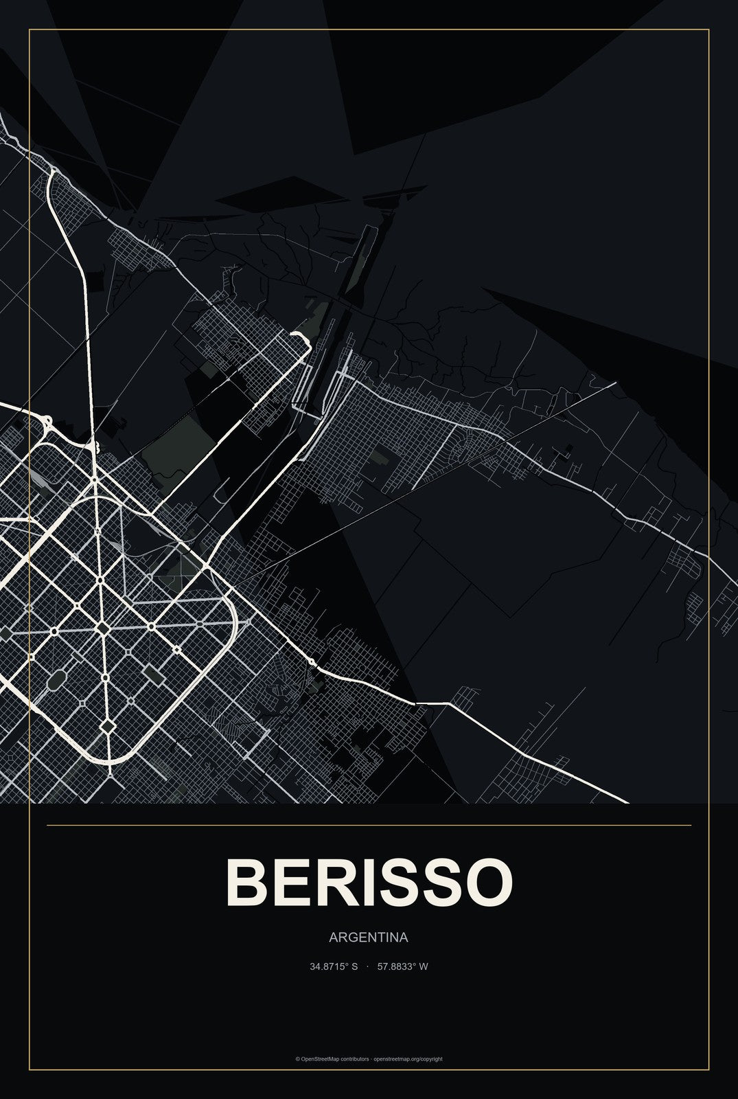 Berisso, Argentina City Map Aluminum Sign in Metropolitan Noir style