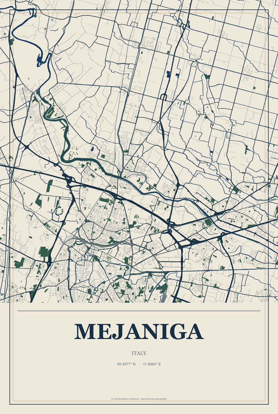 Mejaniga, Italy City Map Aluminum Sign in Coastal Cutout style