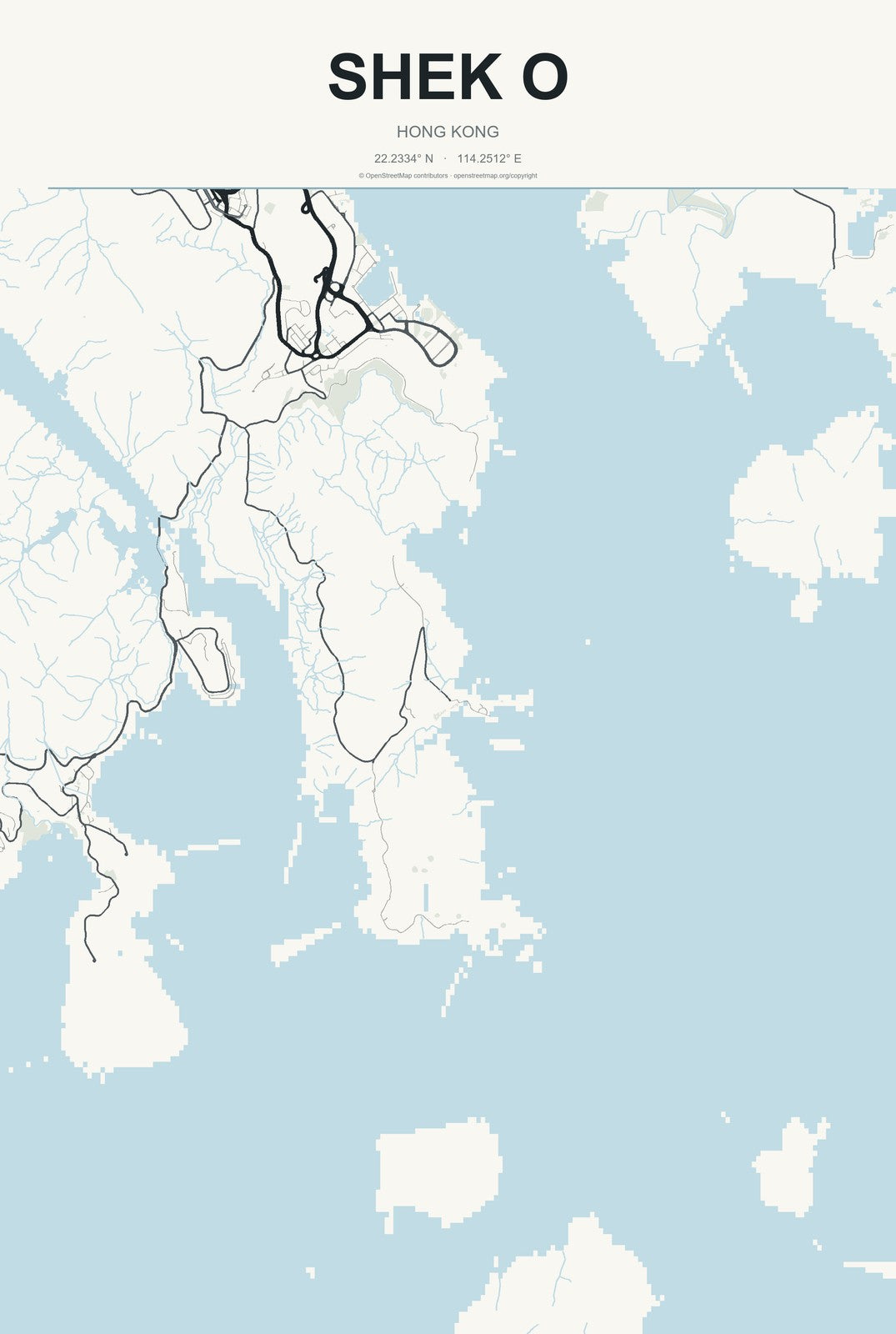 Shek O, Hong Kong City Map Aluminum Sign in Headline Atlas style