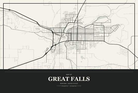 Great Falls, Montana City Map Aluminum Sign in Museum Plaque style