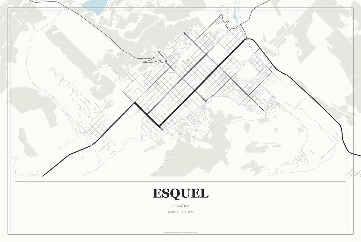 Esquel, Argentina City Map Aluminum Sign in Gallery Air style