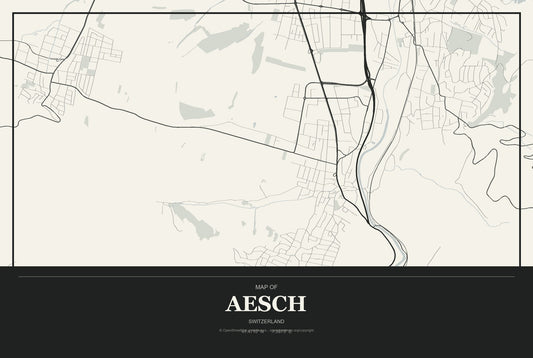 Aesch, Switzerland City Map Aluminum Sign in Museum Plaque style