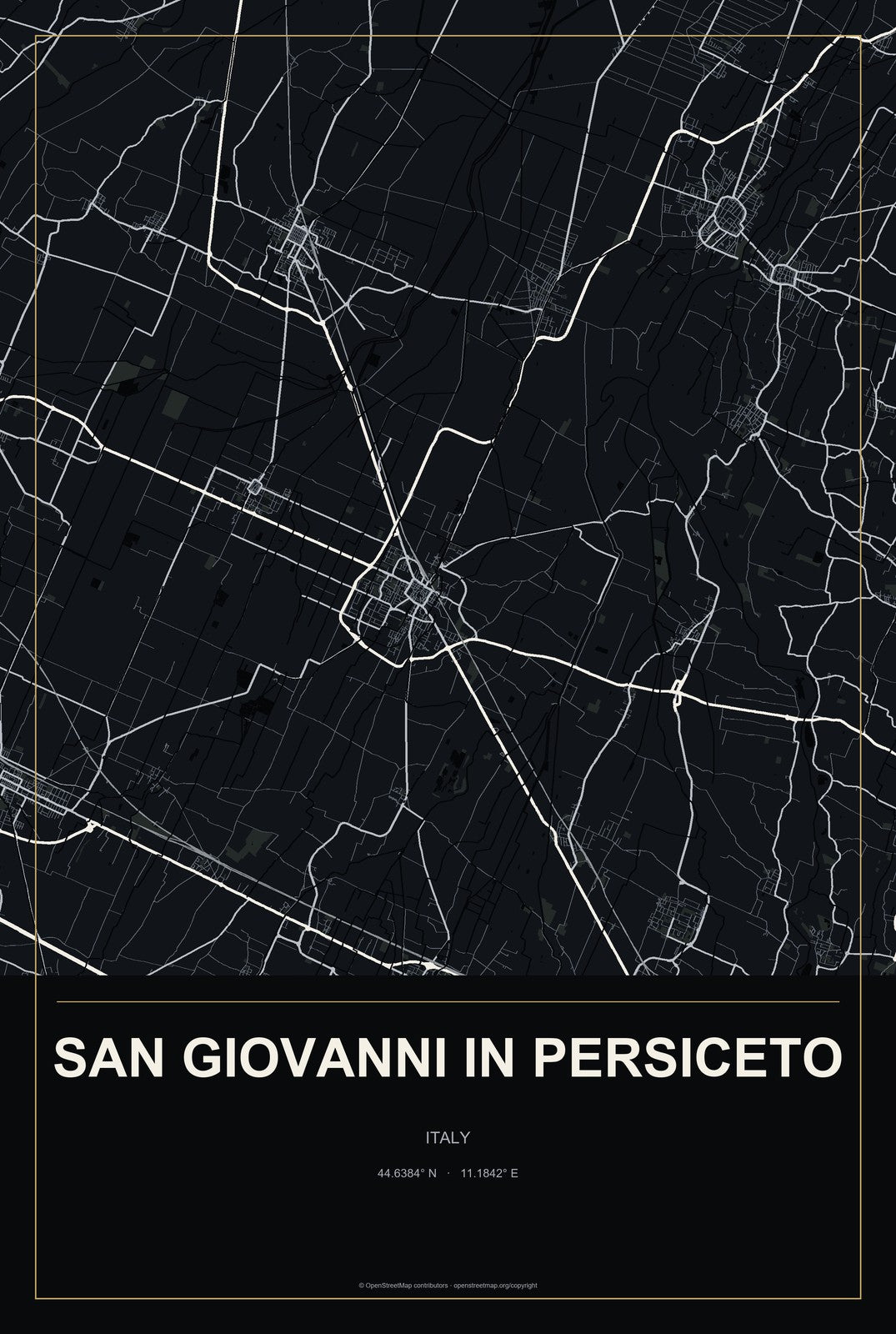 San Giovanni in Persiceto, Italy City Map Aluminum Sign in Metropolitan Noir style