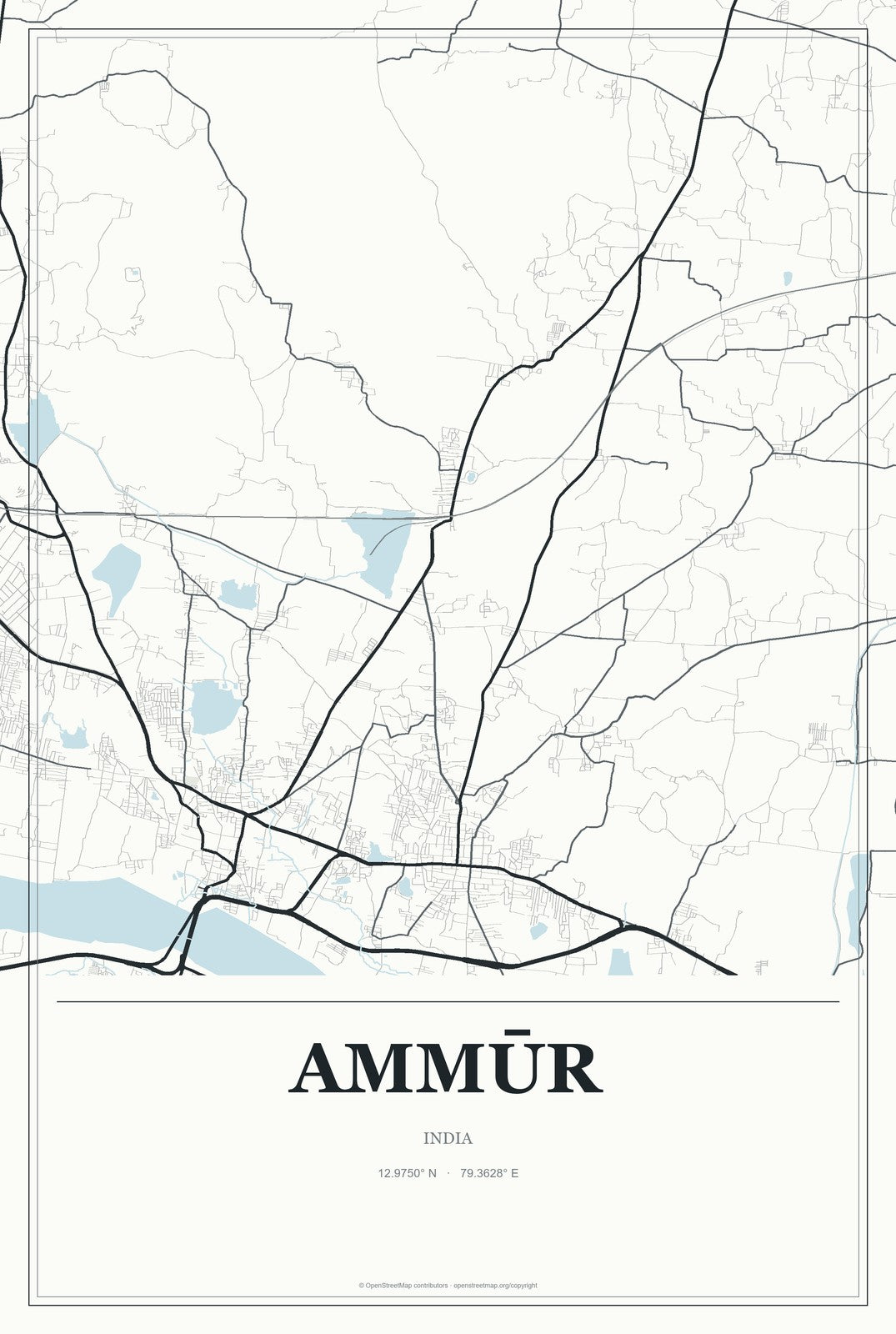 Ammūr, India City Map Aluminum Sign in Gallery Air style