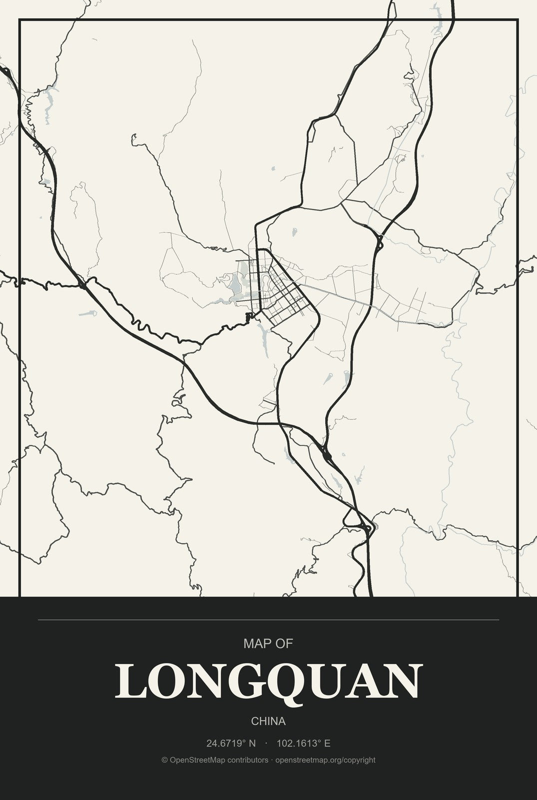 Longquan, China City Map Aluminum Sign in Museum Plaque style