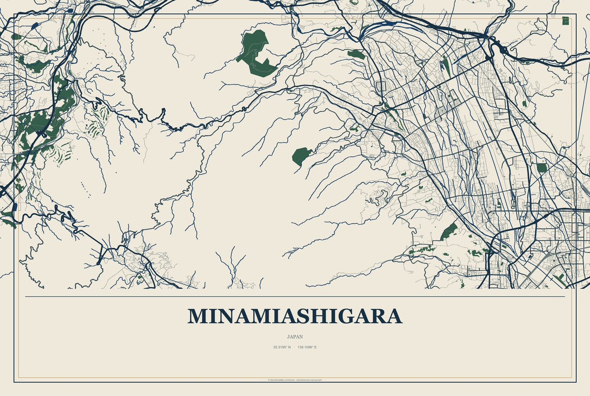 Minamiashigara, Japan City Map Aluminum Sign in Coastal Cutout style