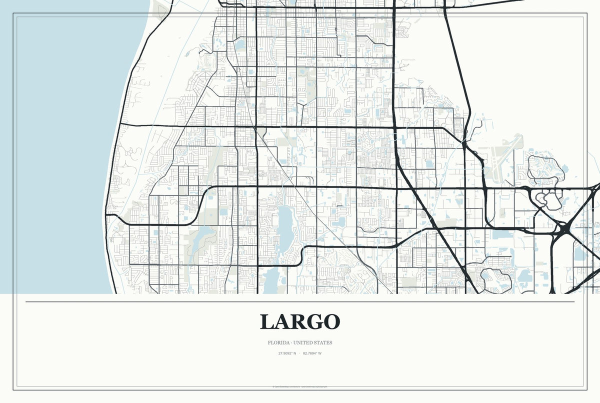 Largo, Florida City Map Aluminum Sign in Gallery Air style