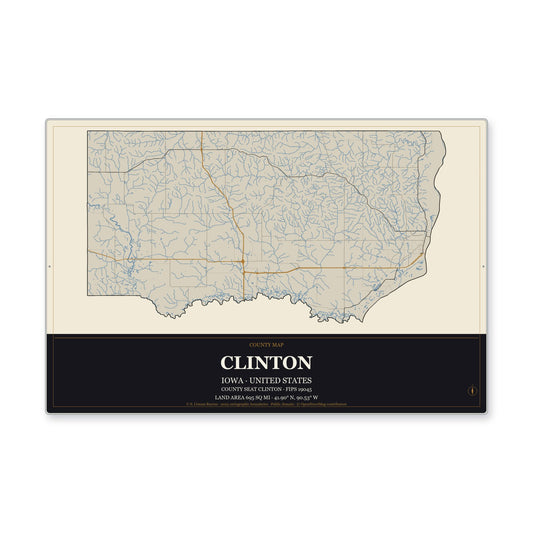 Clinton County, Iowa Map Aluminum Sign in Museum Plaque style