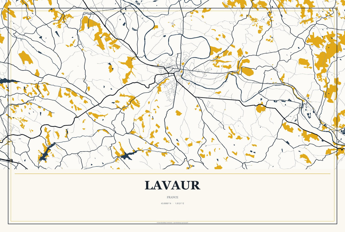 Lavaur, France City Map Aluminum Sign in Citrine Modern style