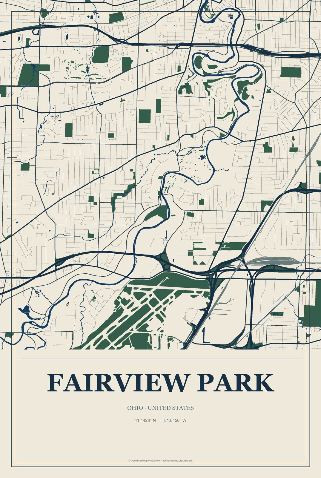 Fairview Park, Ohio City Map Aluminum Sign in Coastal Cutout style