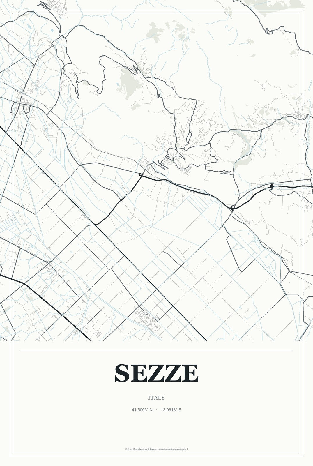 Sezze, Italy City Map Aluminum Sign in Gallery Air style