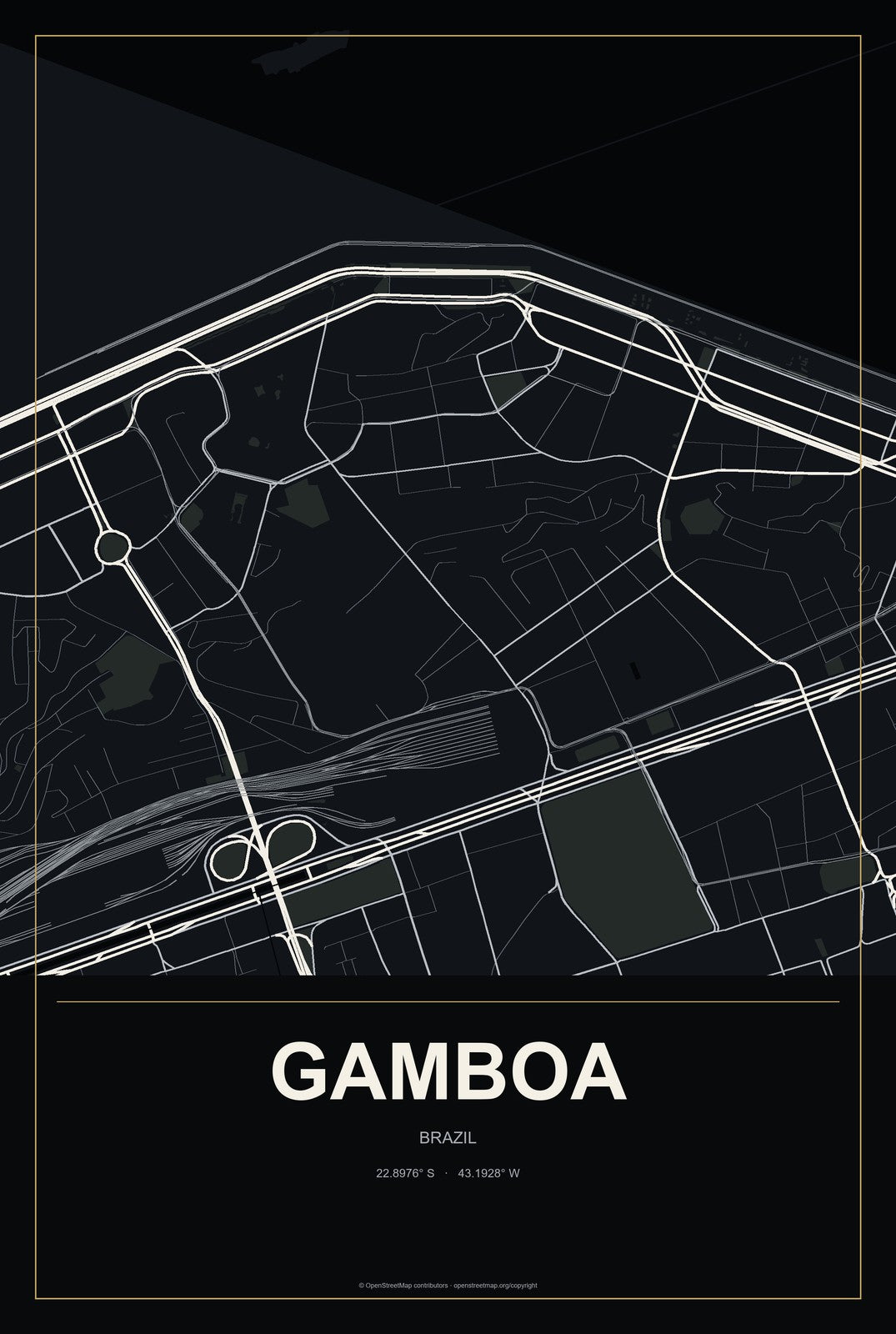 Gamboa, Brazil City Map Aluminum Sign in Metropolitan Noir style