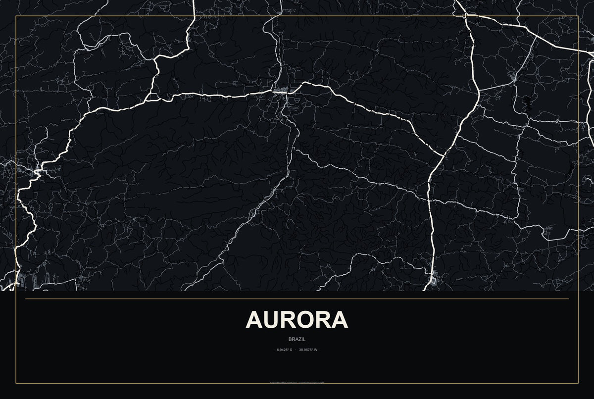Aurora, Brazil City Map Aluminum Sign in Metropolitan Noir style