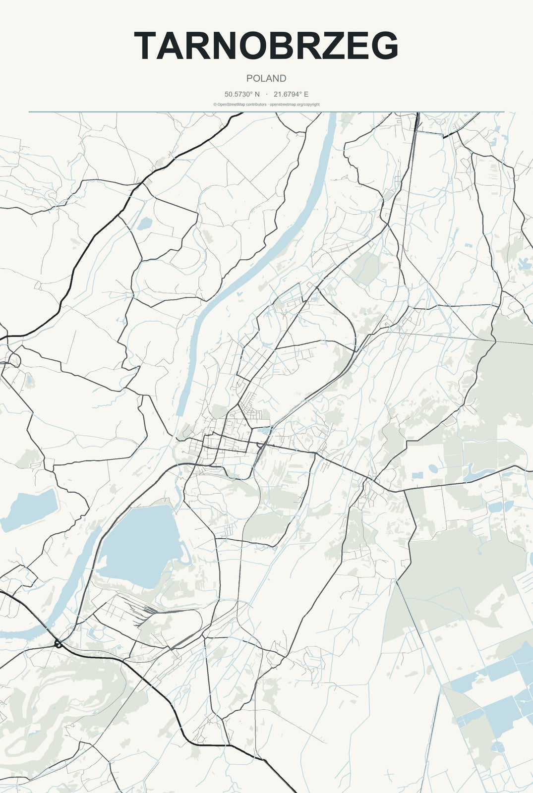 Tarnobrzeg, Poland City Map Aluminum Sign in Headline Atlas style