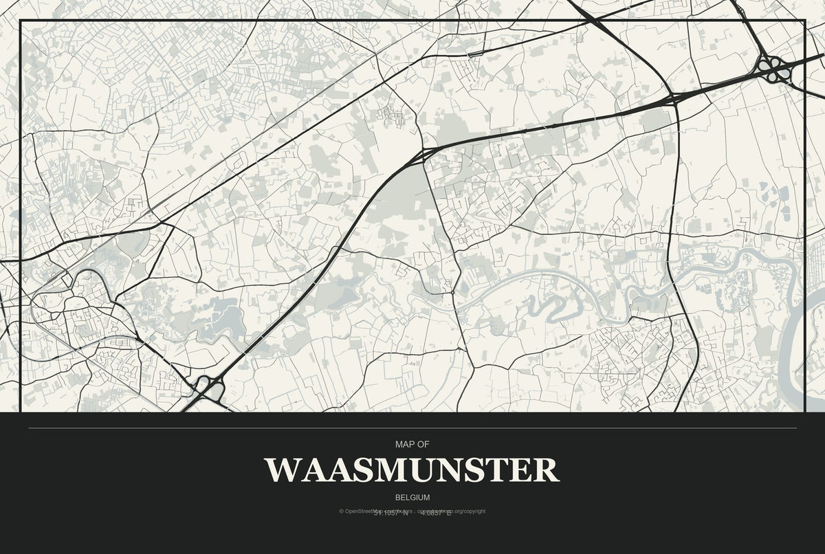 Waasmunster, Belgium City Map Aluminum Sign in Museum Plaque style