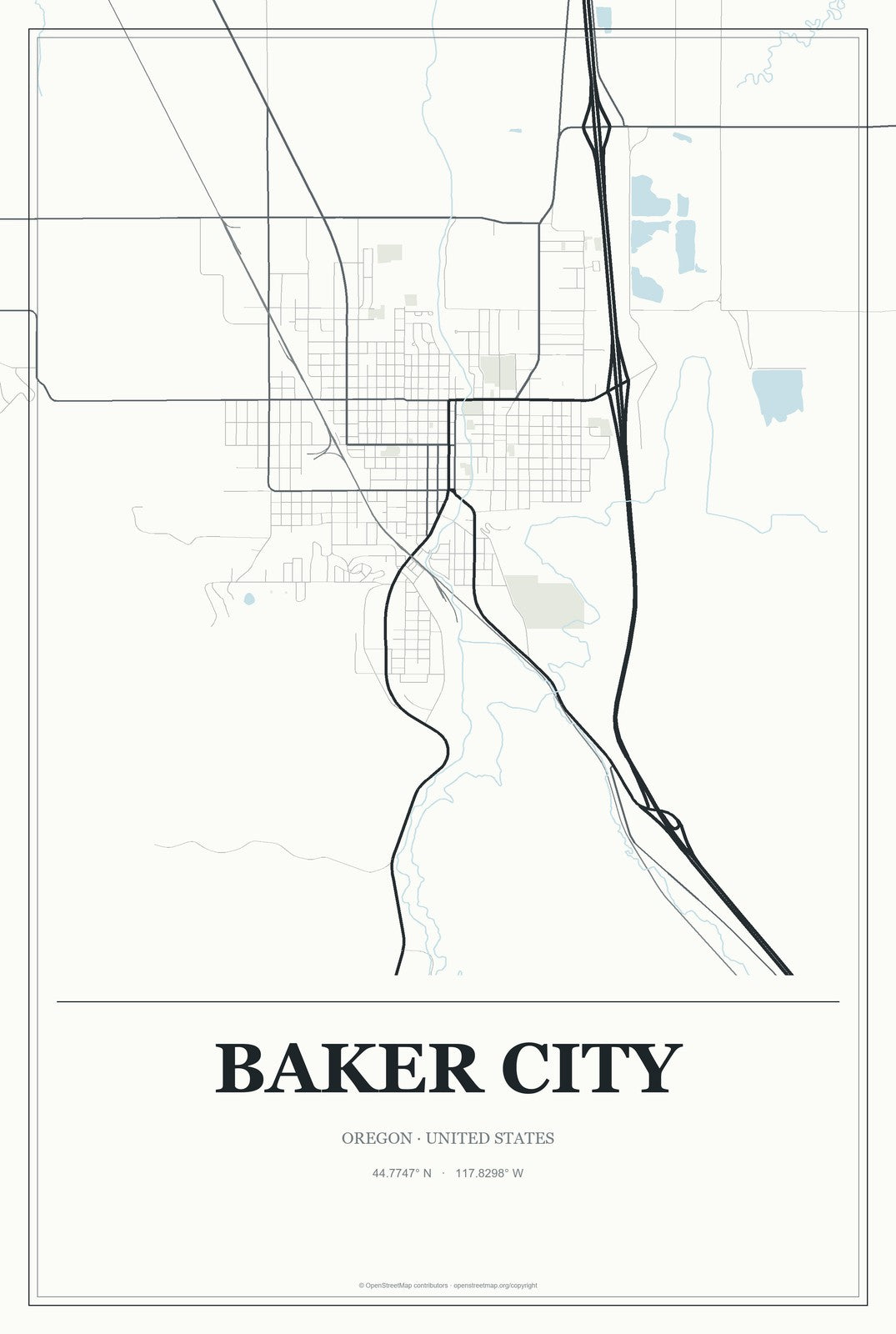 Baker City, Oregon City Map Aluminum Sign in Gallery Air style