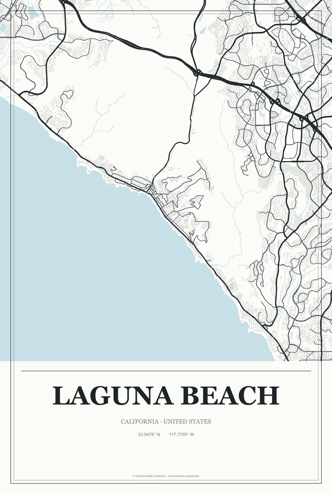 Laguna Beach, California City Map Aluminum Sign in Gallery Air style