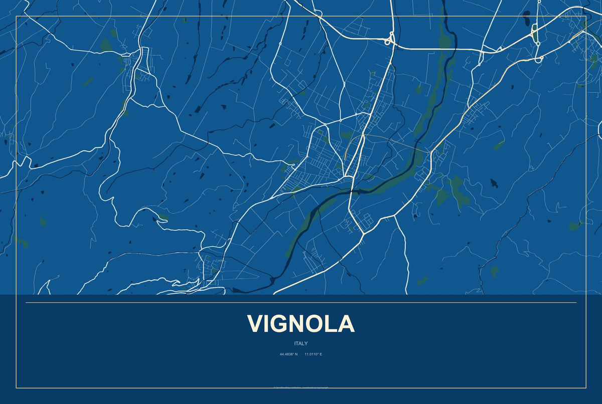 Vignola, Italy City Map Aluminum Sign in Harbor Cobalt style