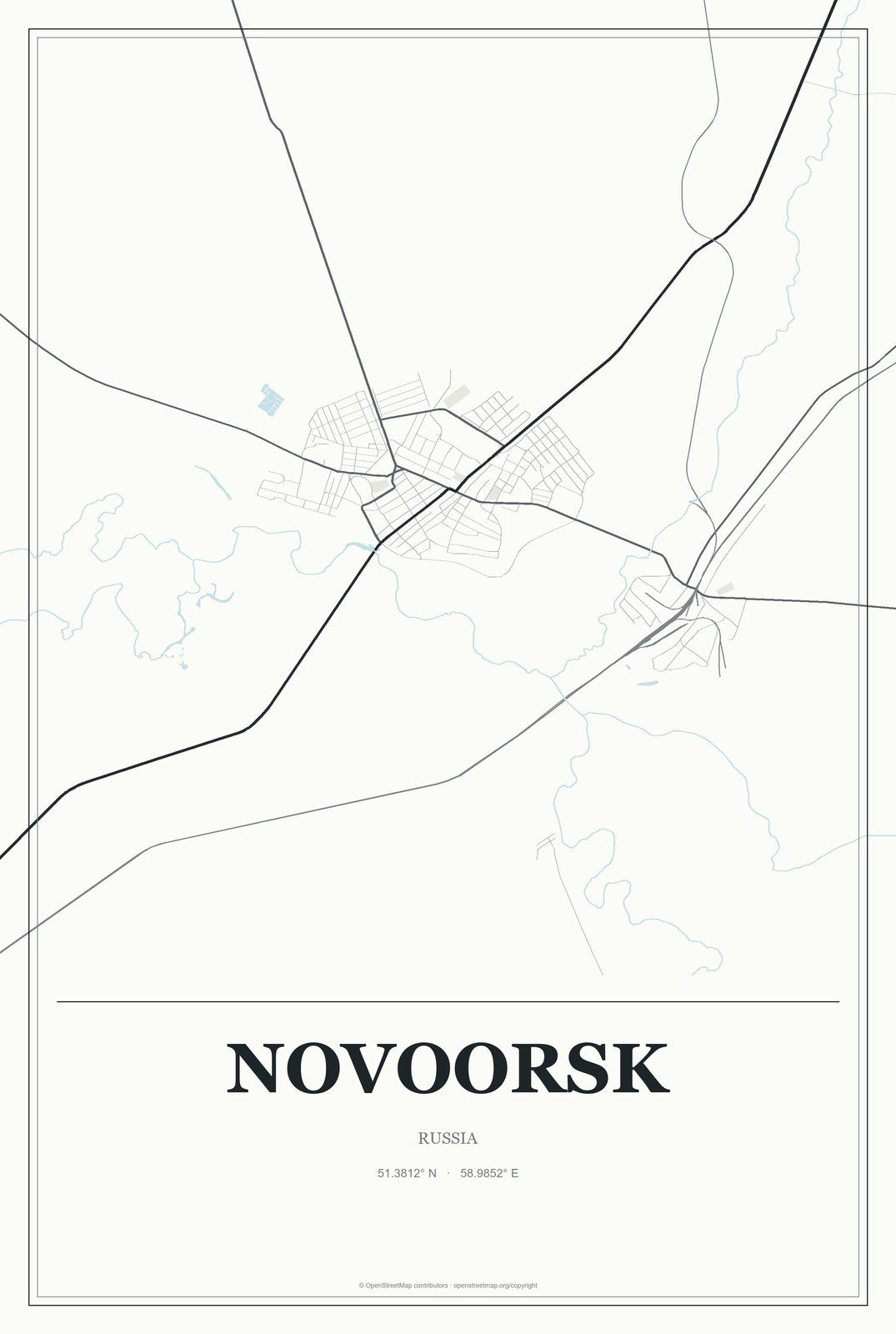 Novoorsk, Russia City Map Aluminum Sign in Gallery Air style