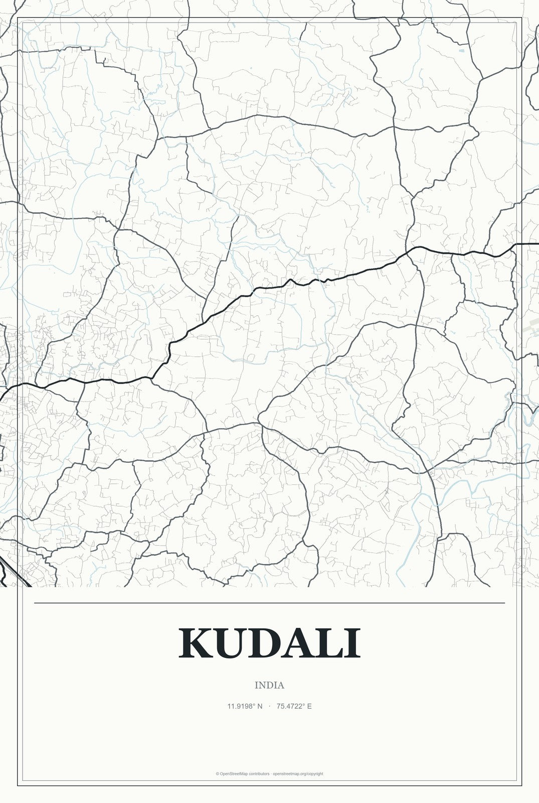 Kudali, India City Map Aluminum Sign in Gallery Air style