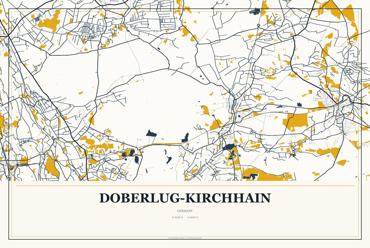 Doberlug-Kirchhain, Germany City Map Aluminum Sign in Citrine Modern style