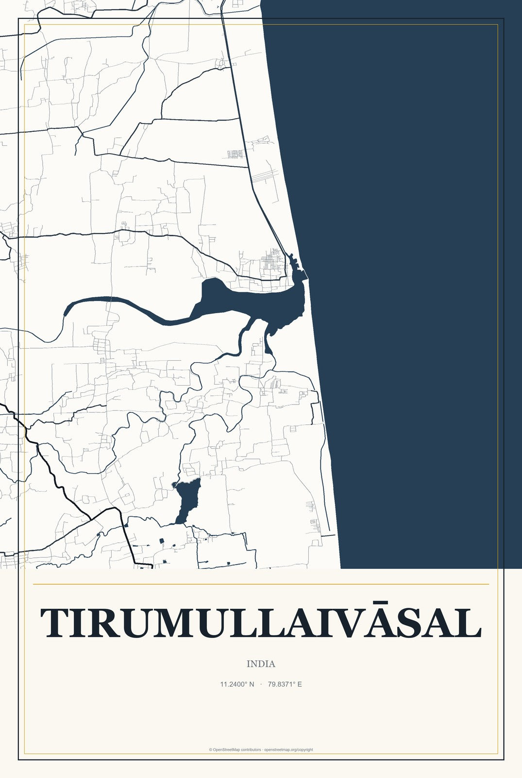 Tirumullaivāsal, India City Map Aluminum Sign in Citrine Modern style