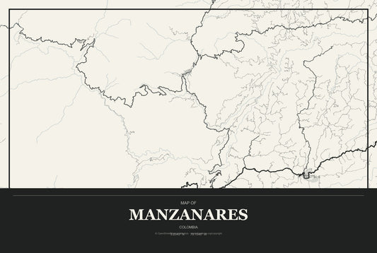 Manzanares, Colombia City Map Aluminum Sign in Museum Plaque style