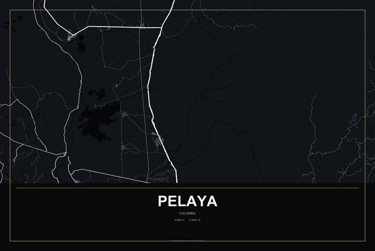 Pelaya, Colombia City Map Aluminum Sign in Metropolitan Noir style