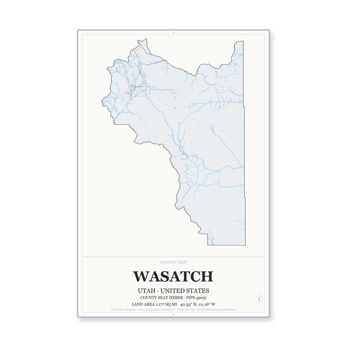Wasatch County, Utah Map Aluminum Sign in Gallery Air style