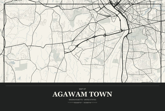 Agawam Town, Massachusetts City Map Aluminum Sign in Museum Plaque style