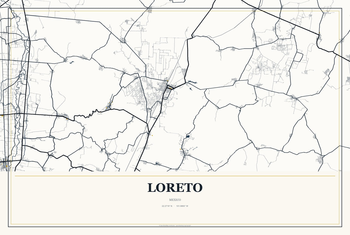 Loreto, Baja California Sur, Mexico City Map Aluminum Sign in Citrine Modern style