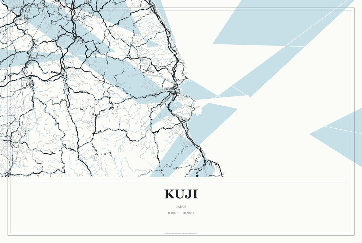 Kuji, Japan City Map Aluminum Sign in Gallery Air style