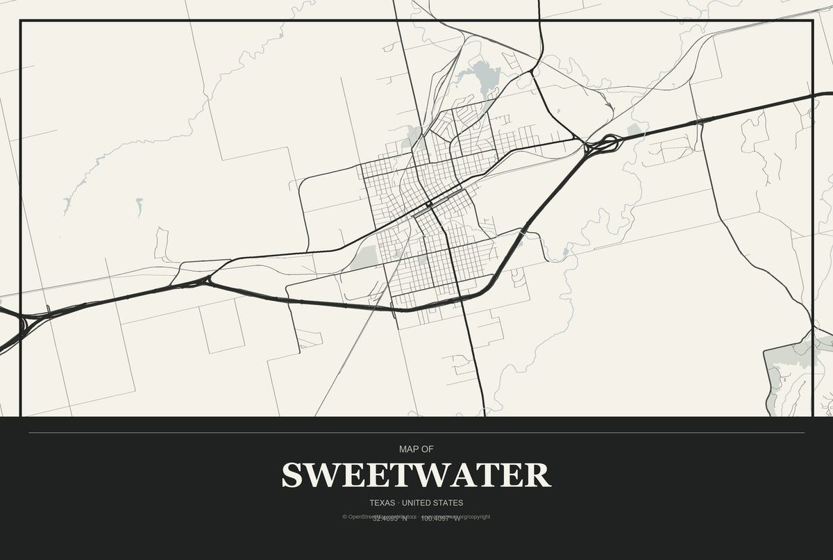 Sweetwater, Texas City Map Aluminum Sign in Museum Plaque style