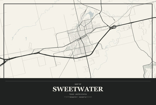 Sweetwater, Texas City Map Aluminum Sign in Museum Plaque style