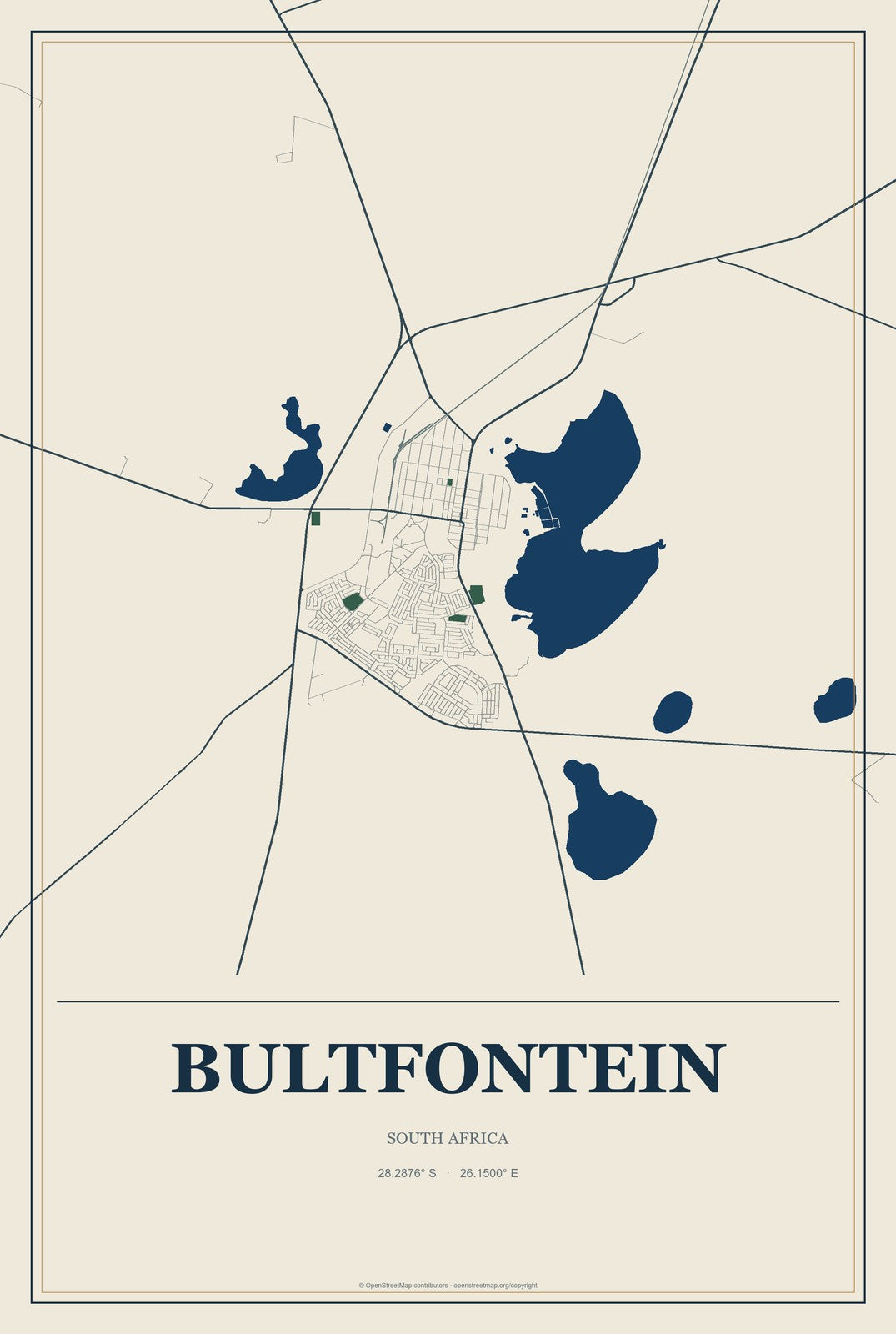 Bultfontein, South Africa City Map Aluminum Sign in Coastal Cutout style