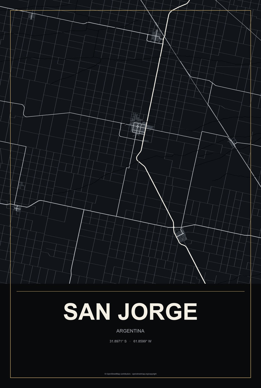 San Jorge, Argentina City Map Aluminum Sign in Metropolitan Noir style