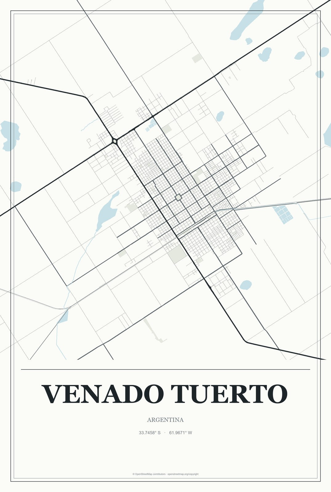 Venado Tuerto, Argentina City Map Aluminum Sign in Gallery Air style