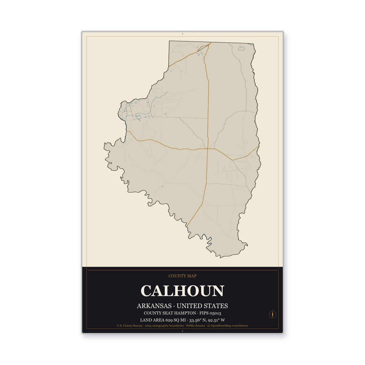 Calhoun County, Arkansas Map Aluminum Sign in Museum Plaque style