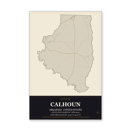 Calhoun County, Arkansas Map Aluminum Sign in Museum Plaque style