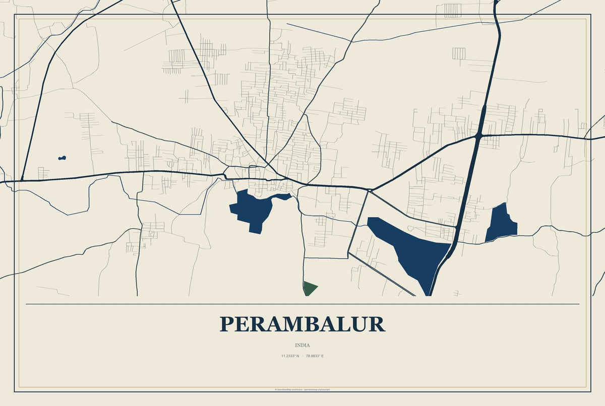 Perambalur, India City Map Aluminum Sign in Coastal Cutout style