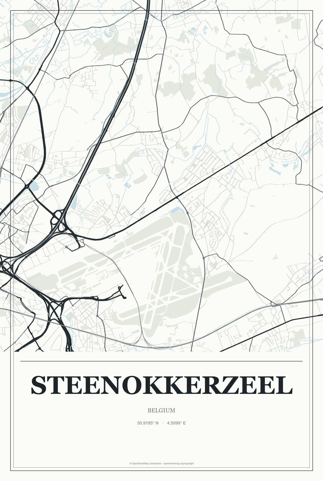 Steenokkerzeel, Belgium City Map Aluminum Sign in Gallery Air style