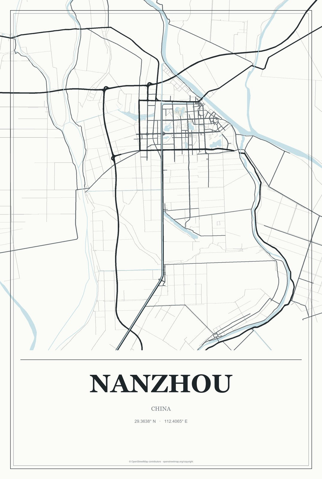 Nanzhou, China City Map Aluminum Sign in Gallery Air style