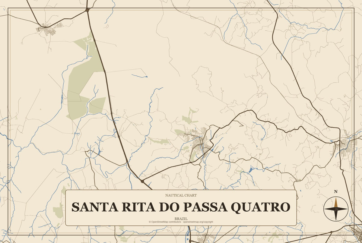 Santa Rita do Passa Quatro, Brazil City Map Aluminum Sign in Heritage Nautical style