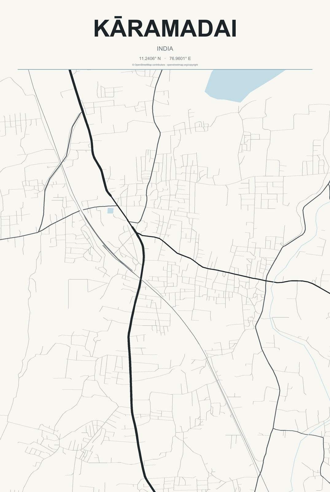 Kāramadai, India City Map Aluminum Sign in Headline Atlas style