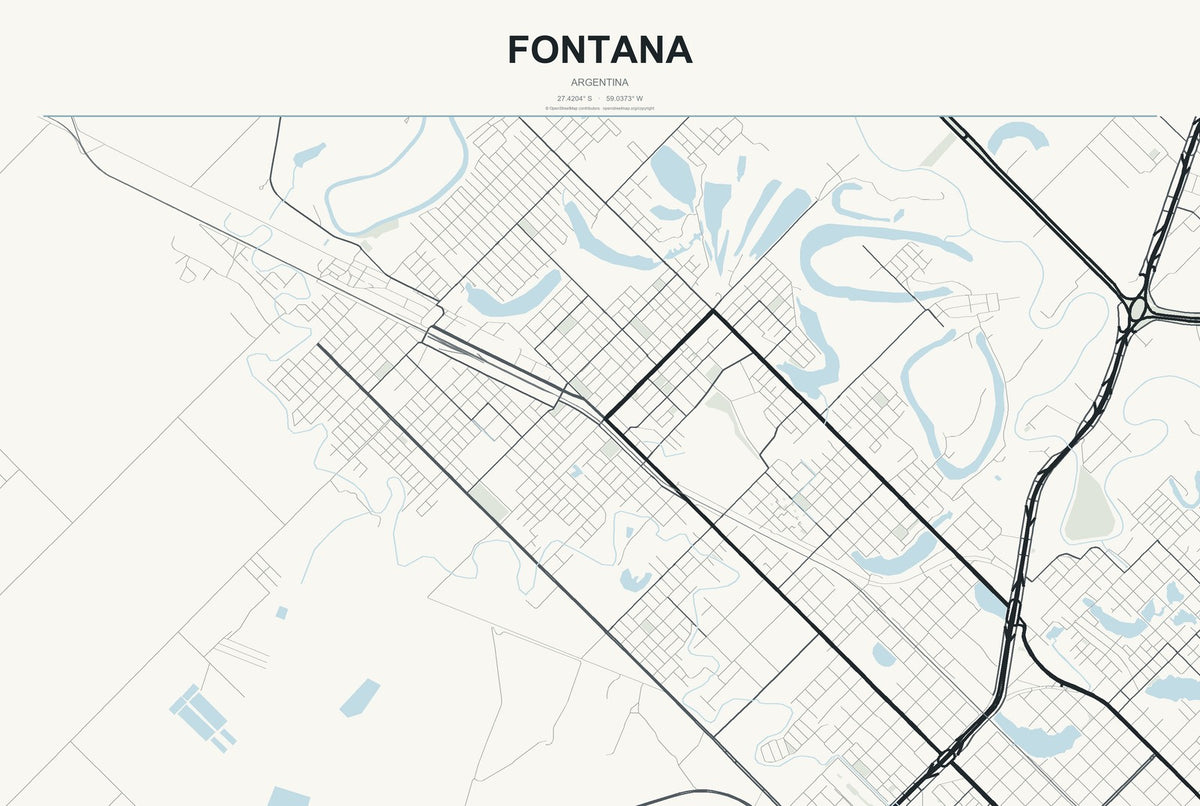 Fontana, Argentina City Map Aluminum Sign in Headline Atlas style