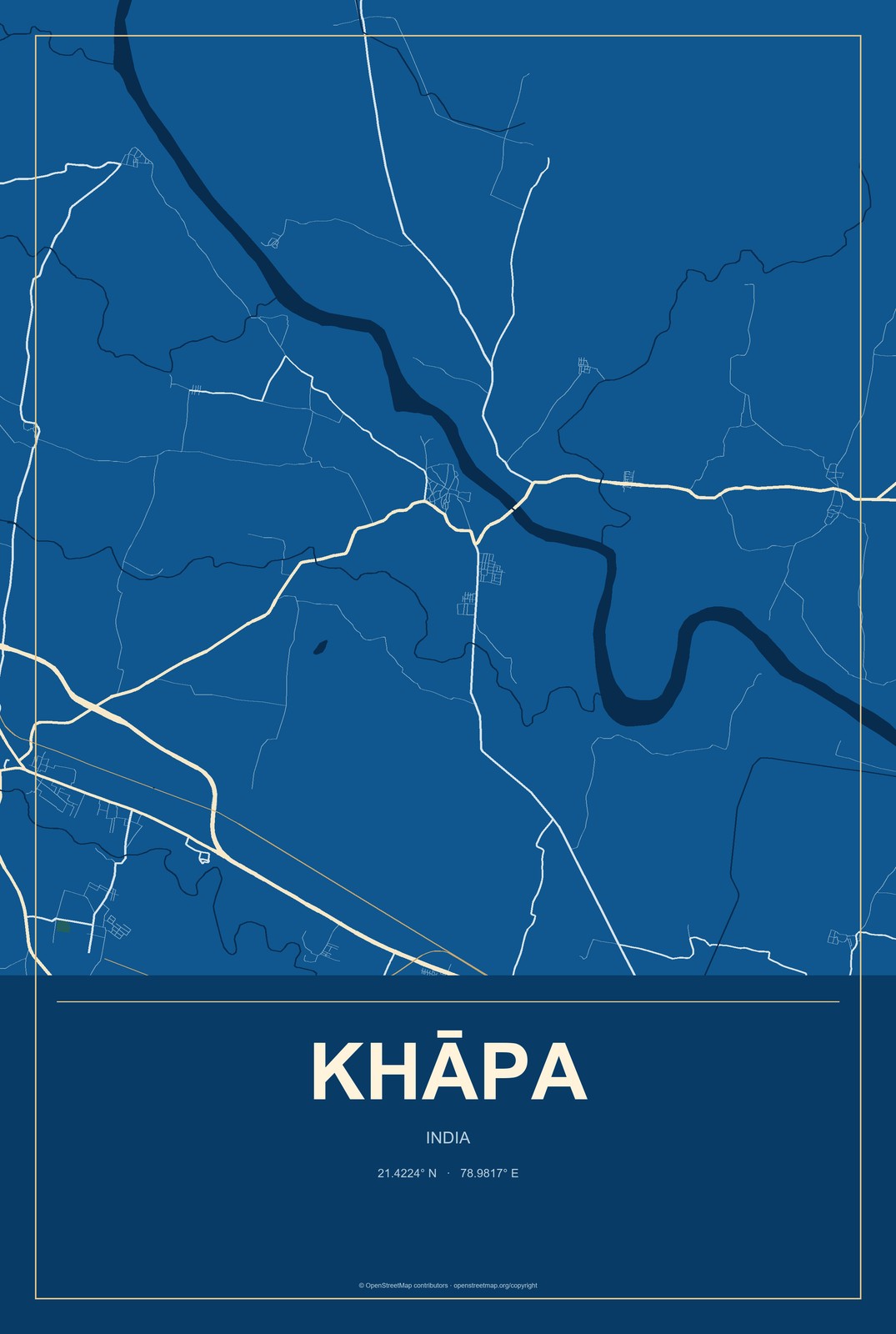 Khāpa, India City Map Aluminum Sign in Harbor Cobalt style